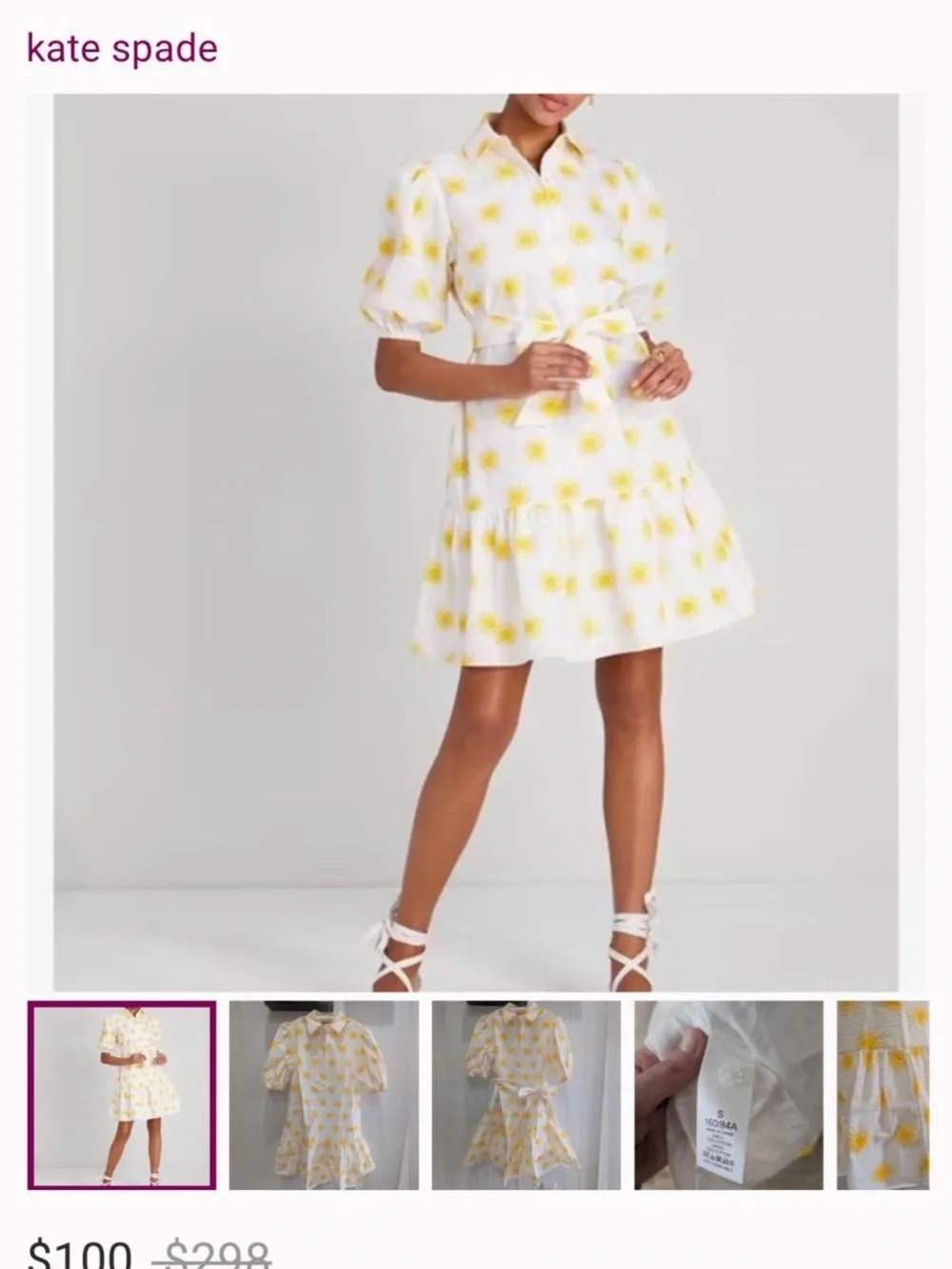 kate spade White Dress with Yellow sun Print